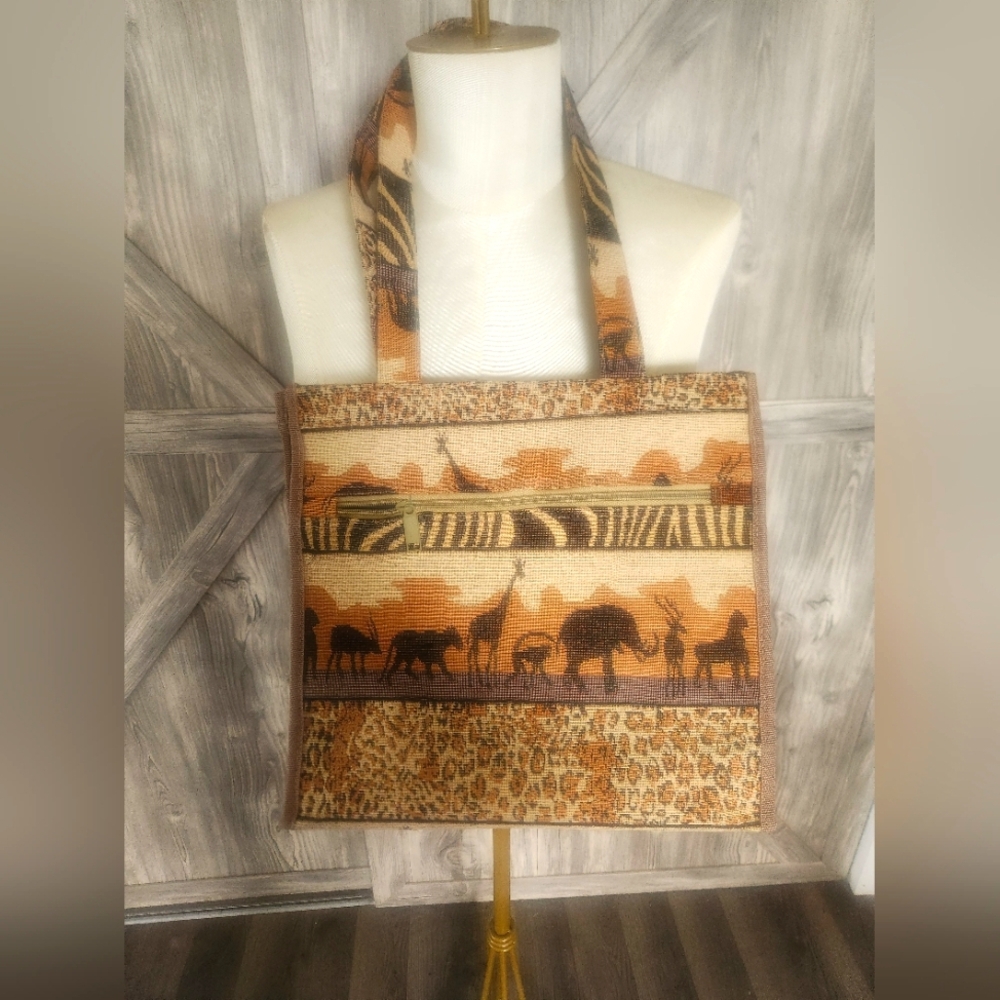 Vintage Jade Safari Animal Print Tote Bag